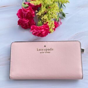 Kate Spade darcy large slim bifold wallet Chalk Pink Saffinao leather